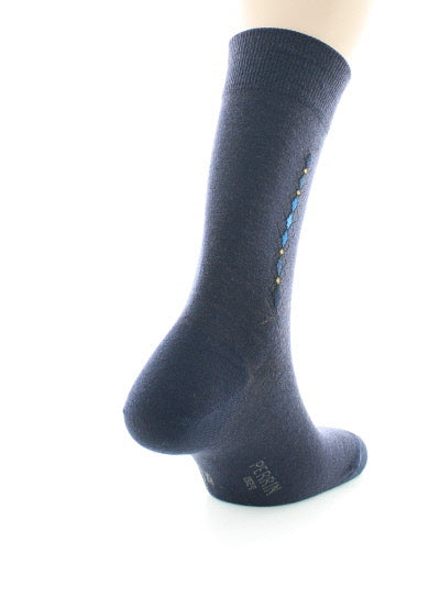 Chaussettes baguette à carreaux en laine peignée BLEU MARINE