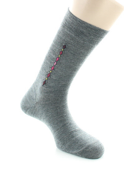 Chaussettes baguette à carreaux en laine peignée GRIS MOYEN