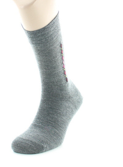 Chaussettes baguette à carreaux en laine peignée GRIS MOYEN