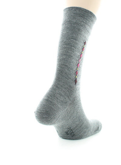 Chaussettes baguette à carreaux en laine peignée GRIS MOYEN