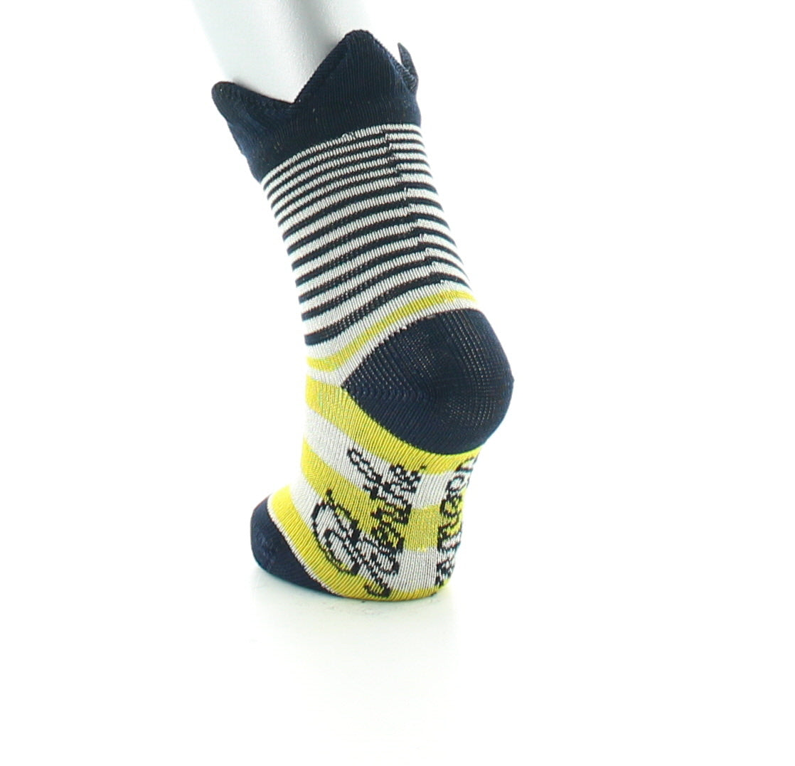 Chaussettes bébé fil d'Ecosse couronne marine sur rayures jaunes MARINE/JAUNE