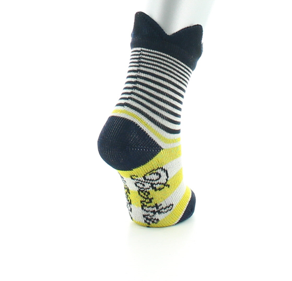 Chaussettes bébé fil d'Ecosse couronne marine sur rayures jaunes MARINE/JAUNE