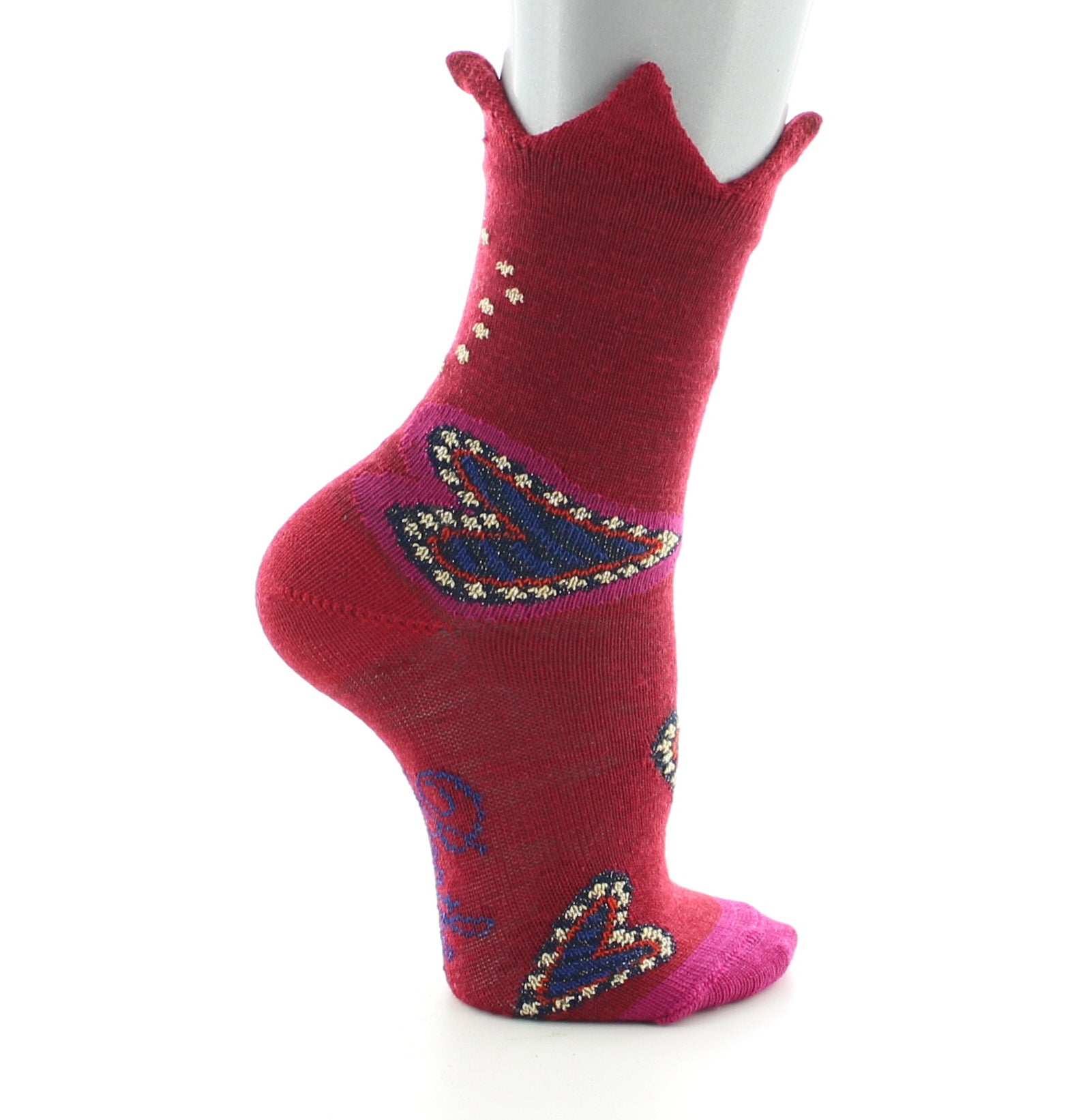 Chaussettes bébé laine peignée cœur et couronne ROUGE