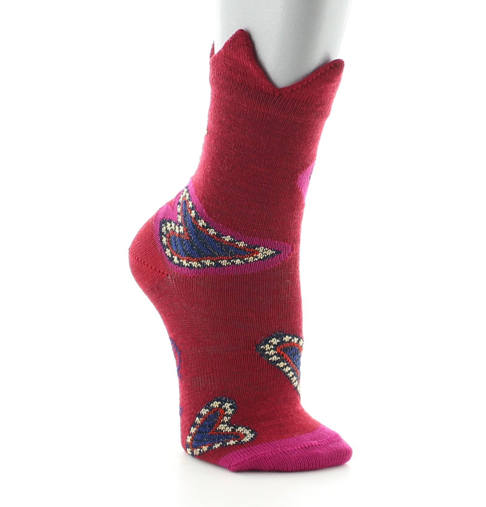 Chaussettes bébé laine peignée cœur et couronne ROUGE