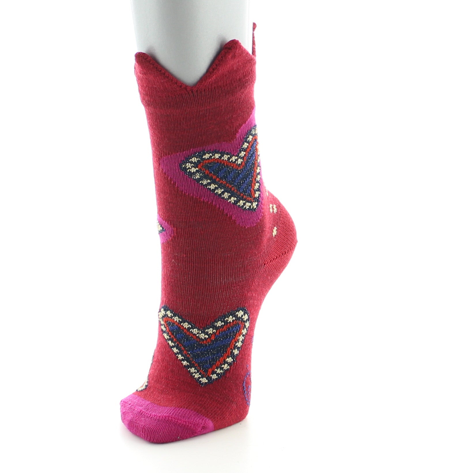 Chaussettes bébé laine peignée cœur et couronne ROUGE