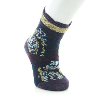 Chaussettes bébé laine peignée fleurs de kimono MARINE