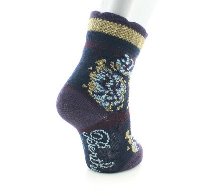 Chaussettes bébé laine peignée fleurs de kimono MARINE