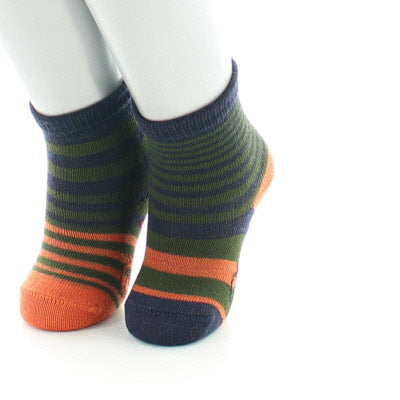 Chaussettes Bébé Rayures Asymétriques kaki et marine MARINE/KAKI/ORANGE