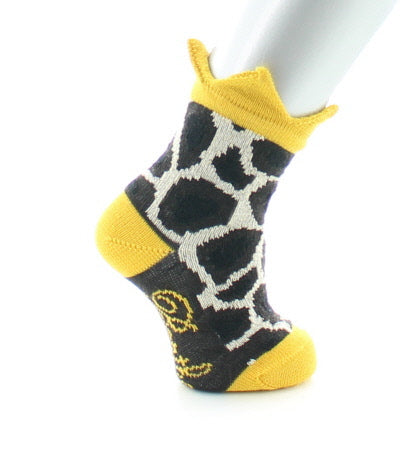 Chaussettes bébé Tâches de Girafe et Couronne Jaune en laine MARRON/ECRU