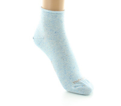 Chaussettes chinées à bord roulotté en coton et soie BLEU