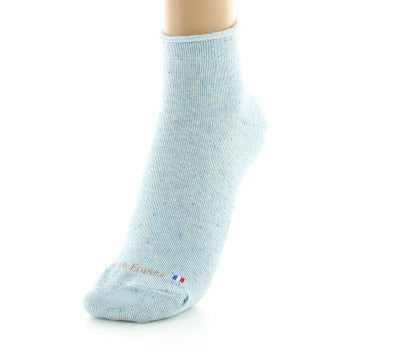 Chaussettes chinées à bord roulotté en coton et soie BLEU