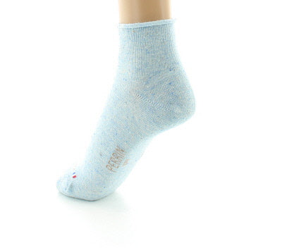 Chaussettes chinées à bord roulotté en coton et soie BLEU