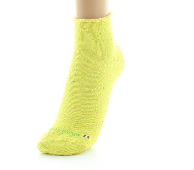 Chaussettes chinées à bord roulotté en coton et soie JAUNE