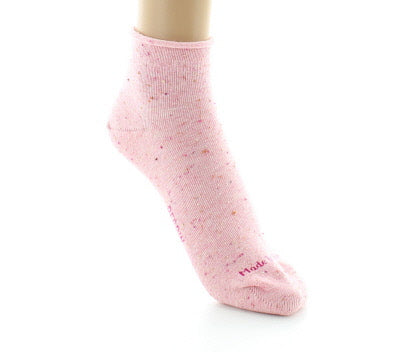 Chaussettes chinées à bord roulotté en coton et soie ROSE