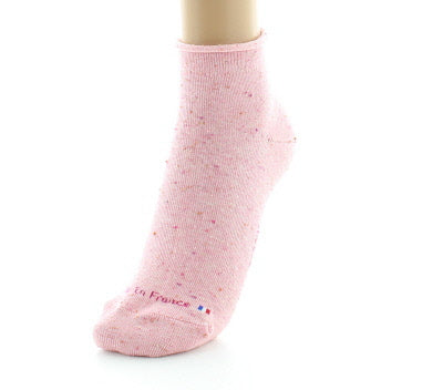 Chaussettes chinées à bord roulotté en coton et soie ROSE