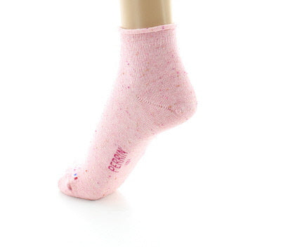 Chaussettes chinées à bord roulotté en coton et soie ROSE