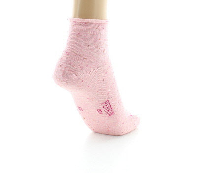 Chaussettes chinées à bord roulotté en coton et soie ROSE