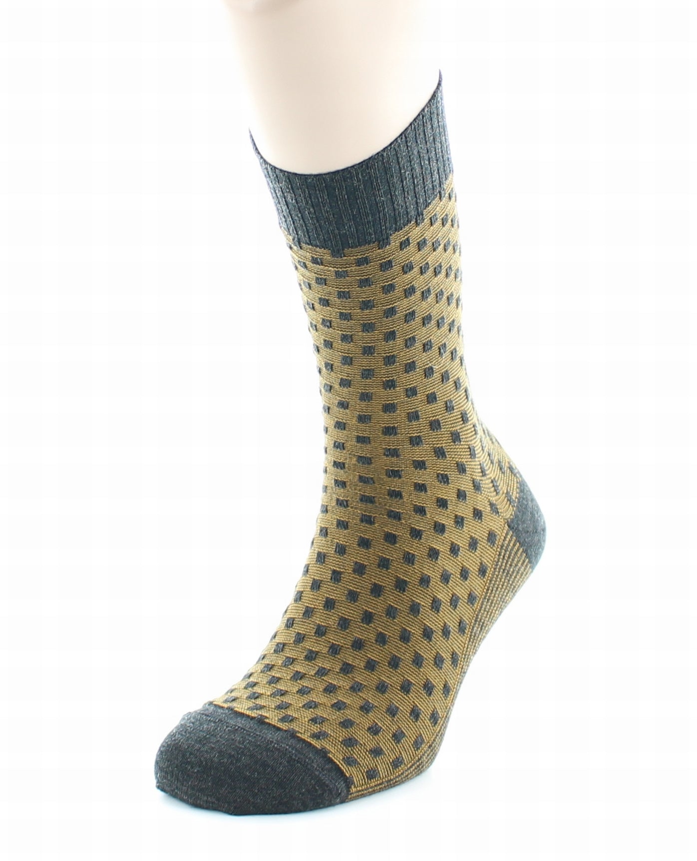 Chaussettes Confort Plumetis Laine Peignée Sans Elastique GRIS-OCRE