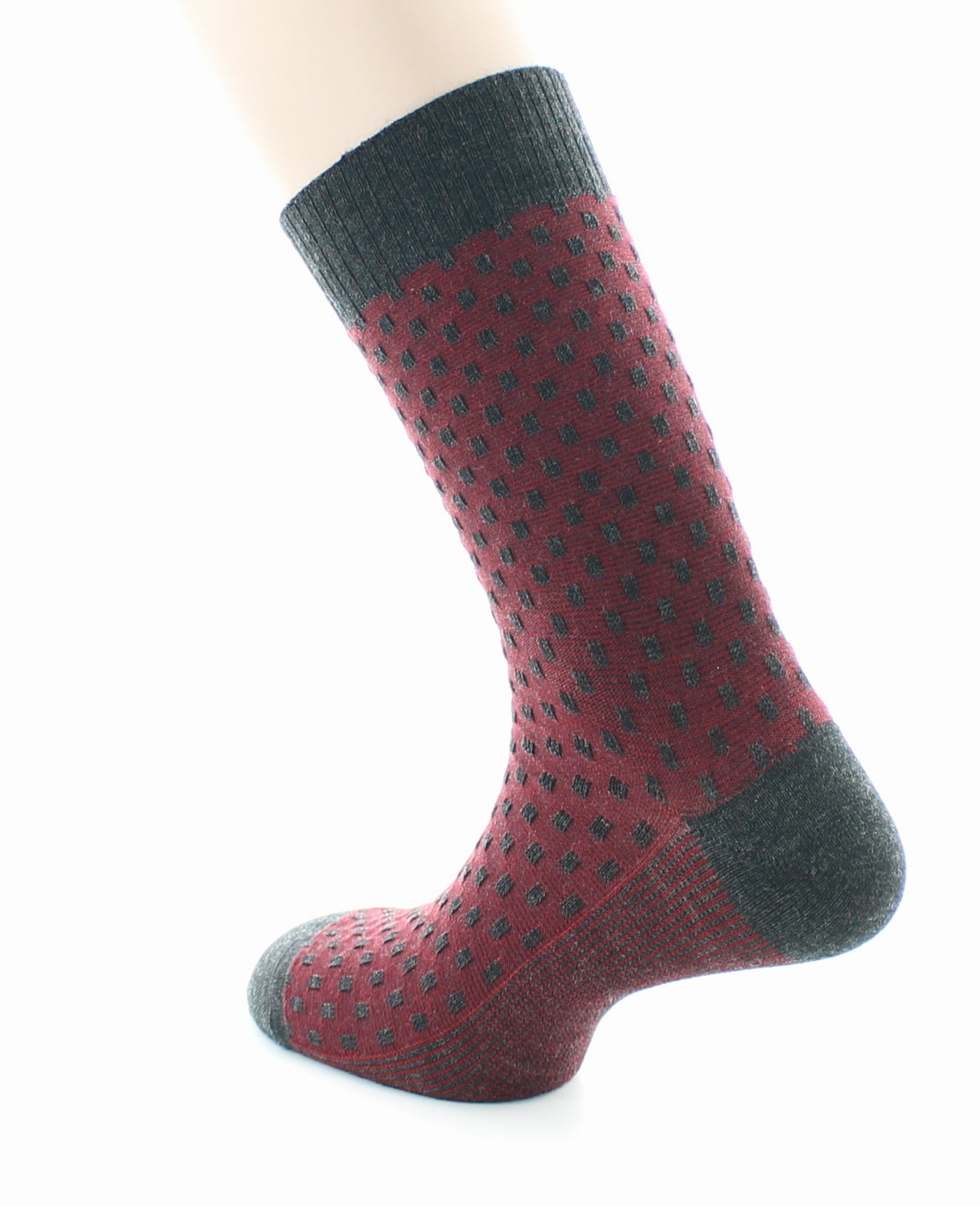 Chaussettes Confort Plumetis Laine Peignée Sans Elastique GRIS-ROUGE