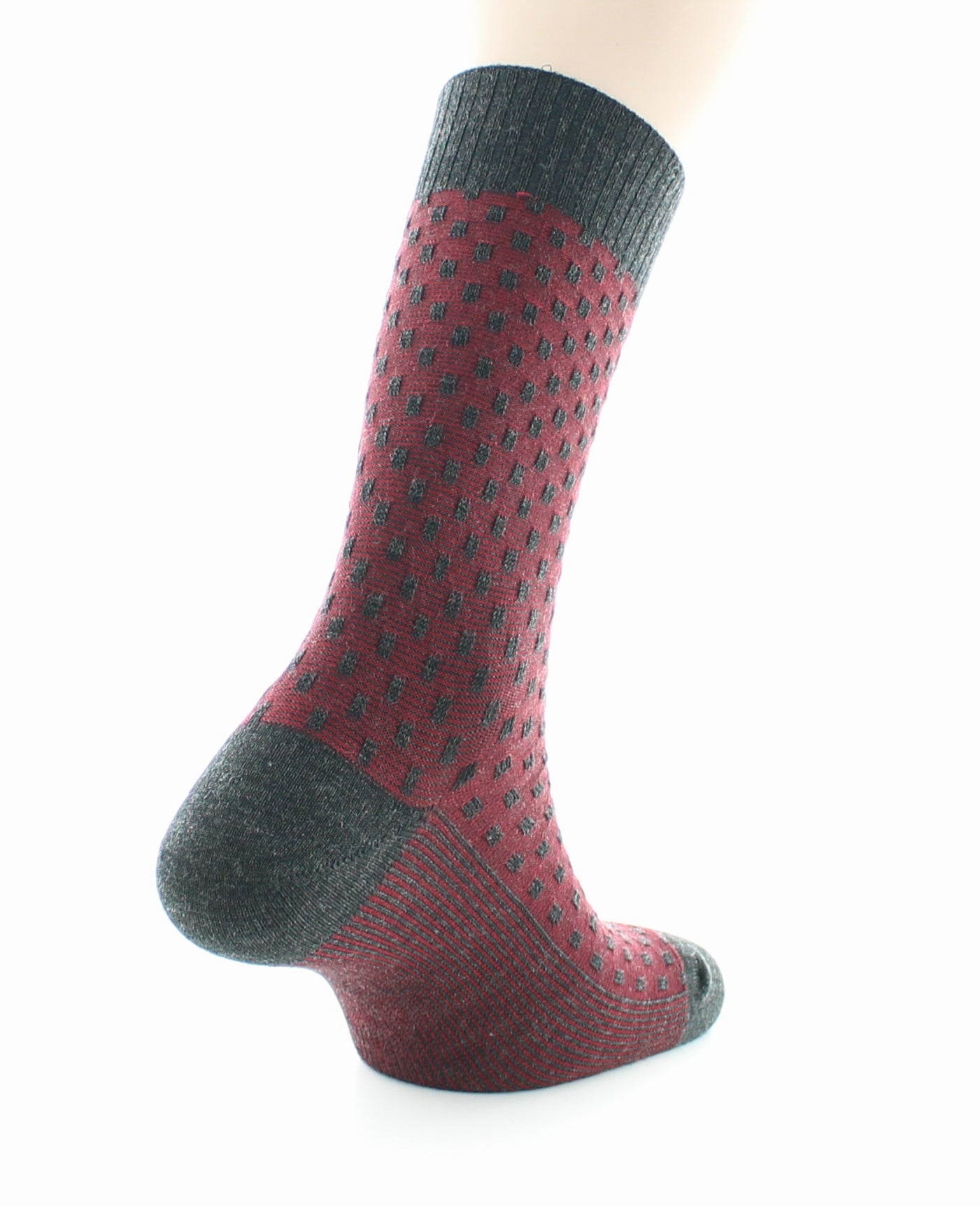 Chaussettes Confort Plumetis Laine Peignée Sans Elastique GRIS-ROUGE