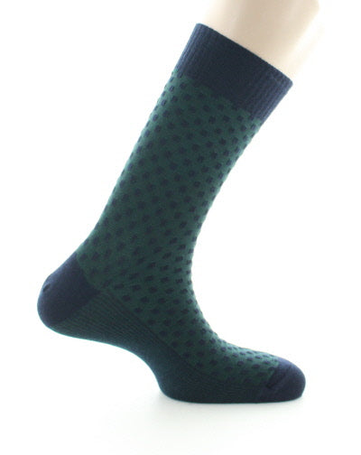 Chaussettes Confort Plumetis Laine Peignée Sans Elastique MARINE-VERT