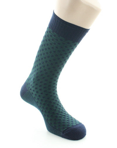 Chaussettes Confort Plumetis Laine Peignée Sans Elastique MARINE-VERT