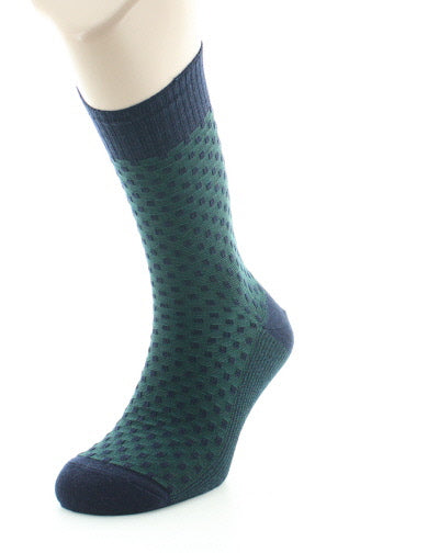 Chaussettes Confort Plumetis Laine Peignée Sans Elastique MARINE-VERT