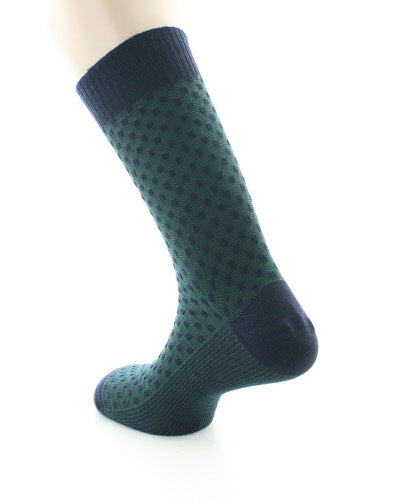 Chaussettes Confort Plumetis Laine Peignée Sans Elastique MARINE-VERT