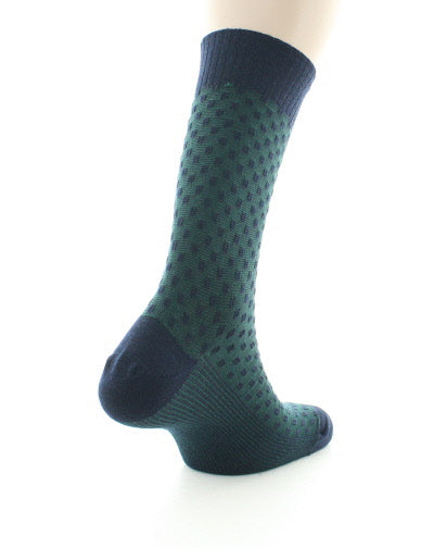 Chaussettes Confort Plumetis Laine Peignée Sans Elastique MARINE-VERT