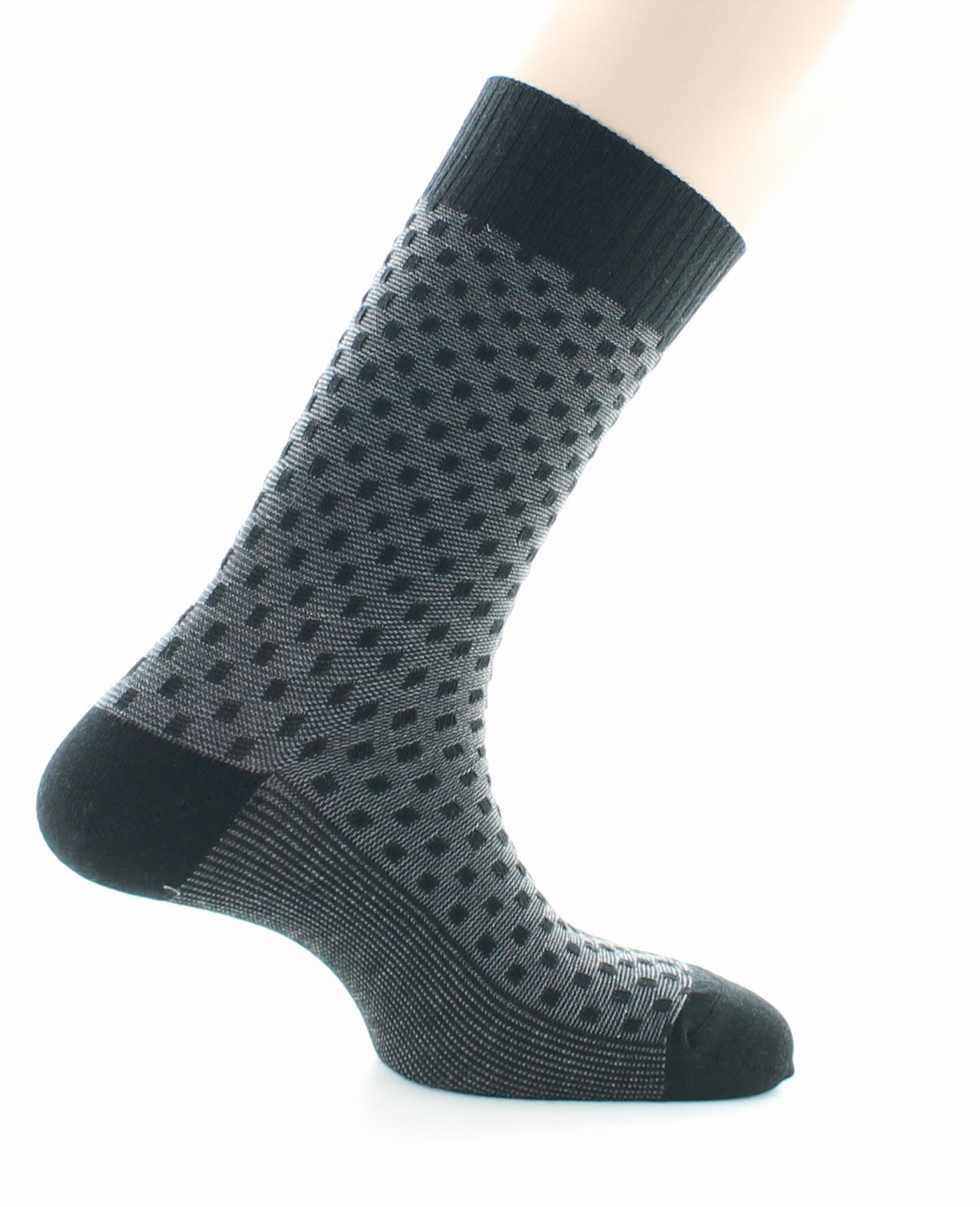 Chaussettes Confort Plumetis Laine Peignée Sans Elastique NOIR-GRIS