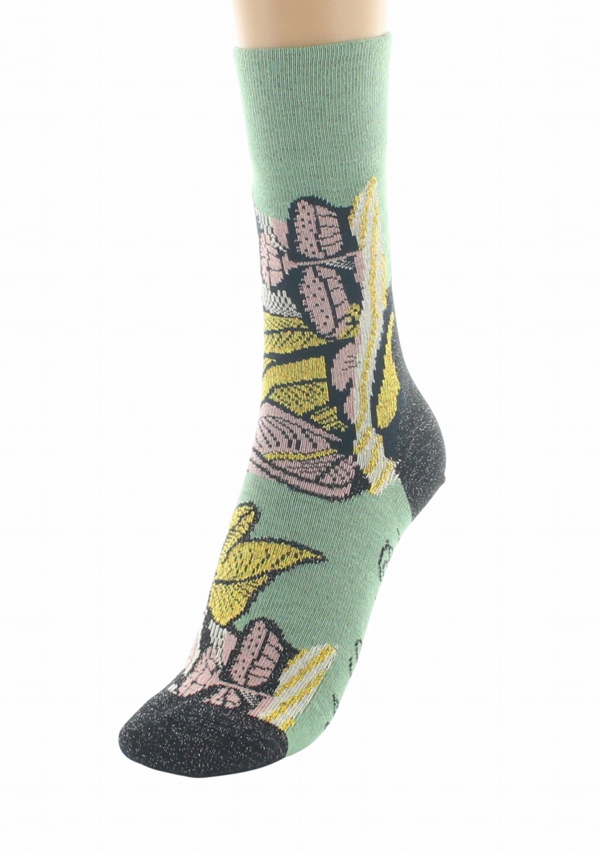 Chaussettes coton femme Feuilles d’Or - Berthe Aux Grands Pieds MARINE/VERT