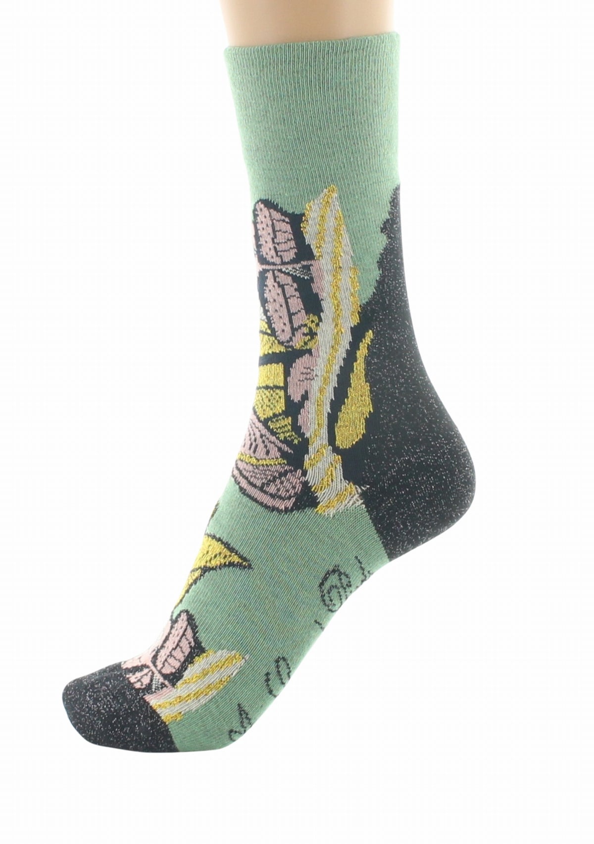 Chaussettes coton femme Feuilles d’Or - Berthe Aux Grands Pieds MARINE/VERT