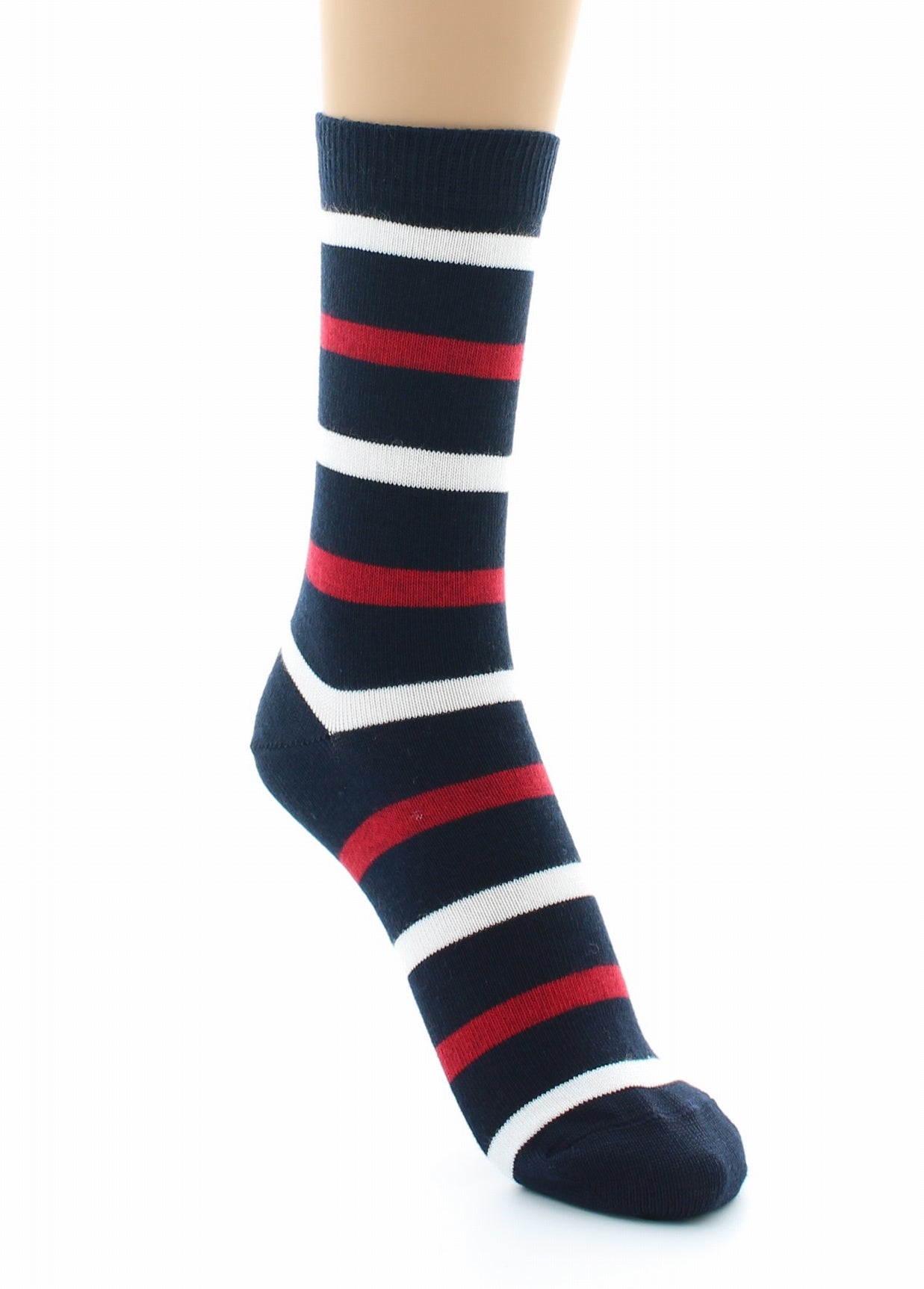 Chaussettes Coton peigné Marinière MARINE-ROUGE