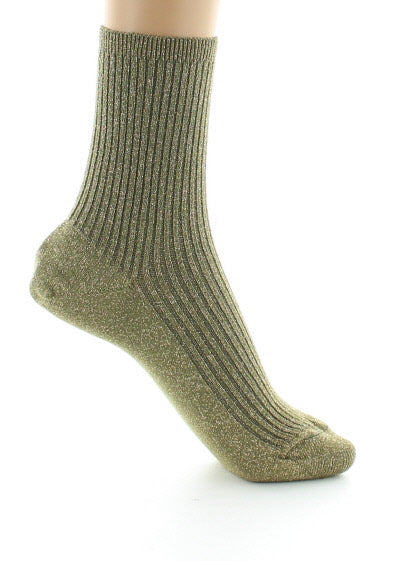 Chaussettes courtes à côtes en lurex KAKI