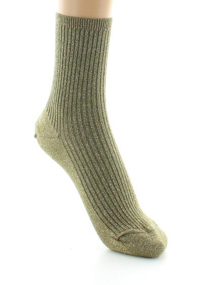 Chaussettes courtes à côtes en lurex KAKI