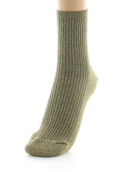 Chaussettes courtes à côtes en lurex KAKI