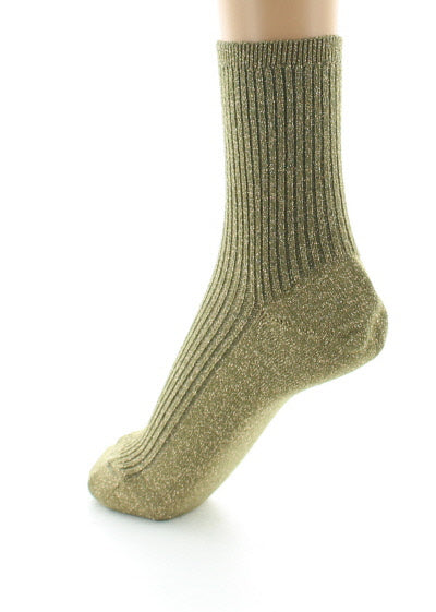 Chaussettes courtes à côtes en lurex KAKI