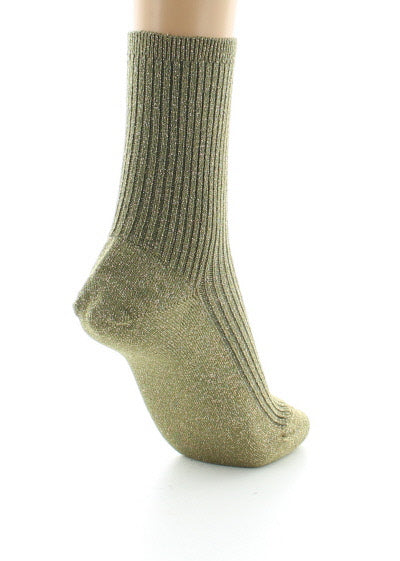 Chaussettes courtes à côtes en lurex KAKI