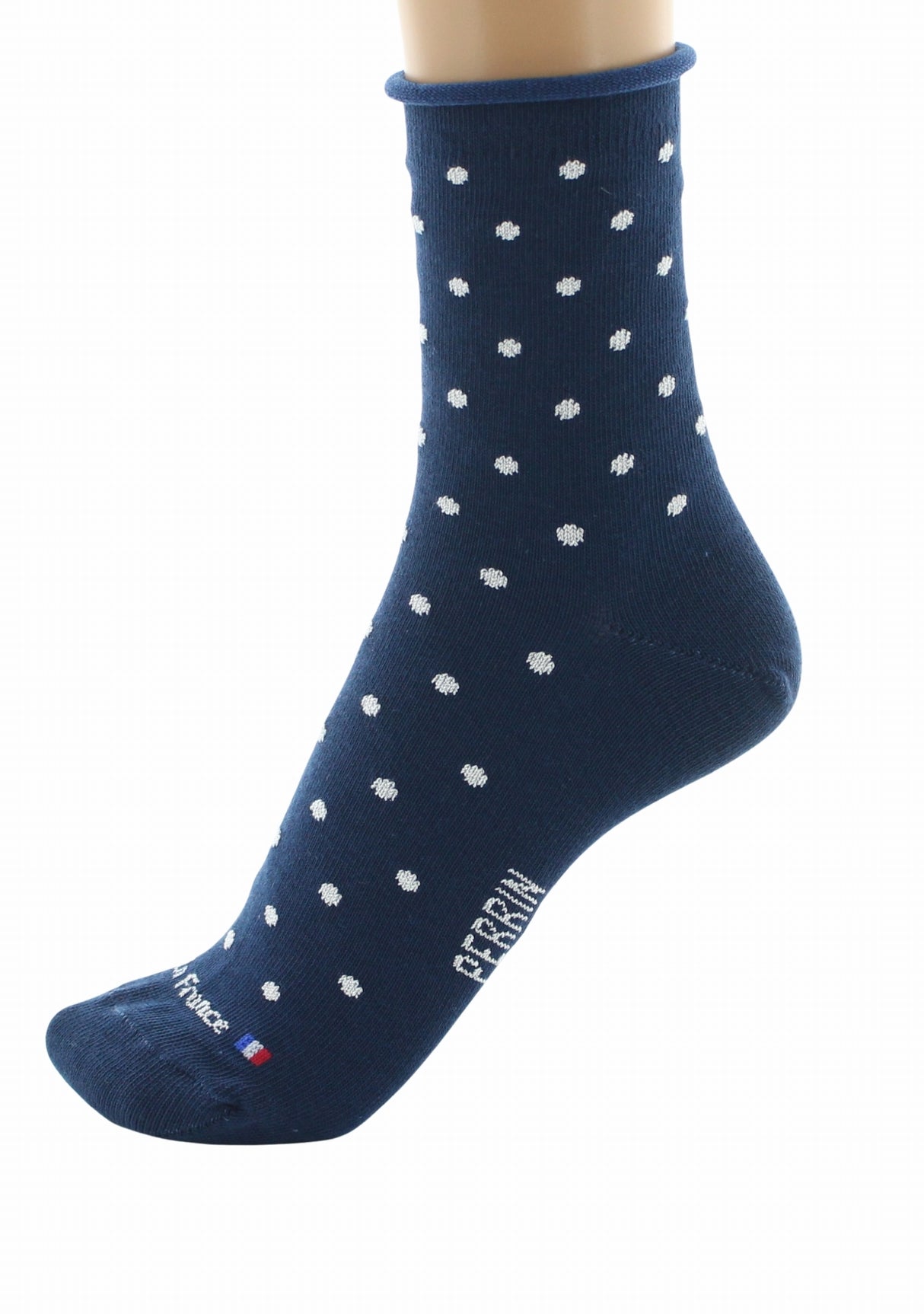 Chaussettes courtes coton femme Perrin marine plumetis argent MARINE