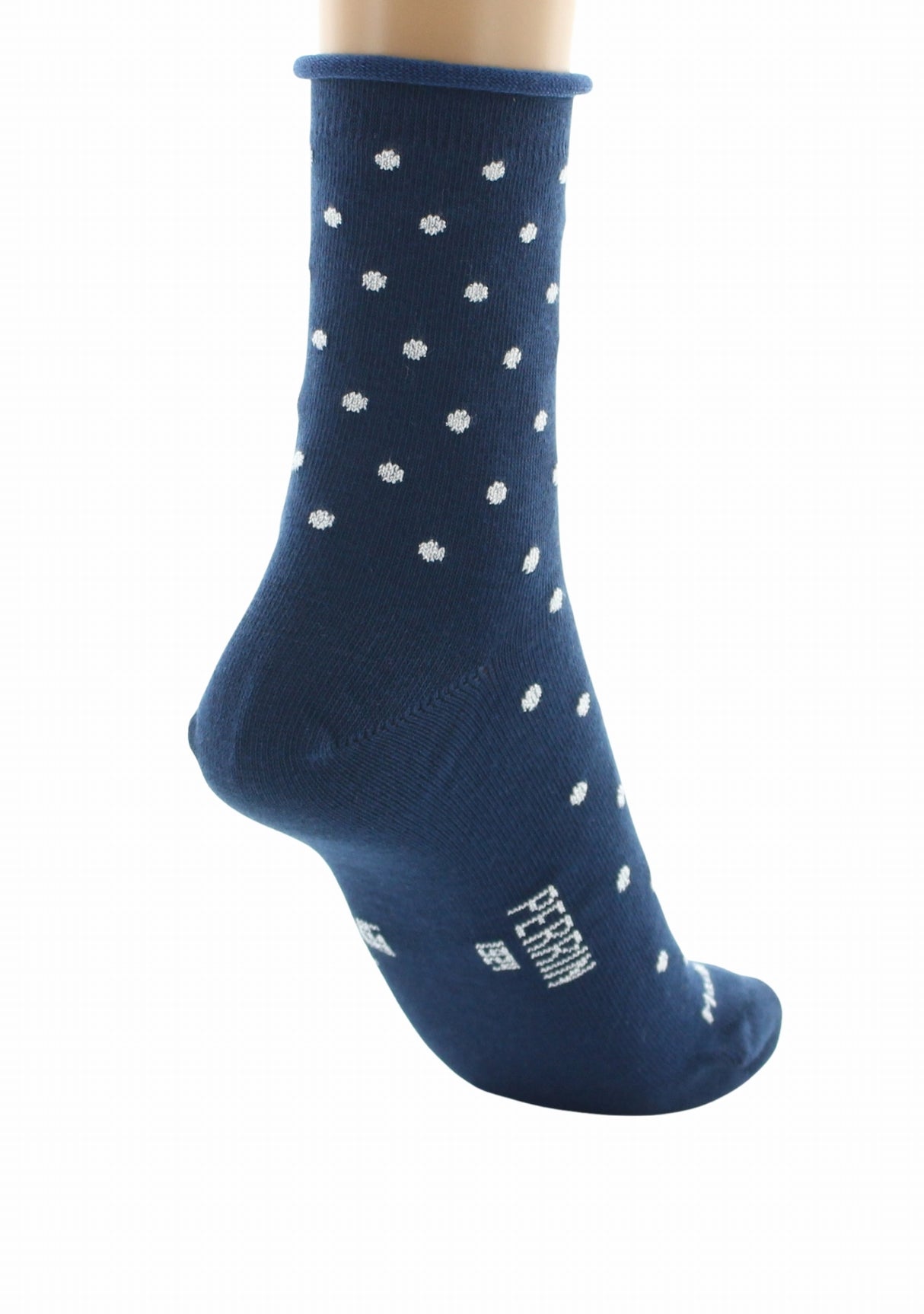 Chaussettes courtes coton femme Perrin marine plumetis argent MARINE