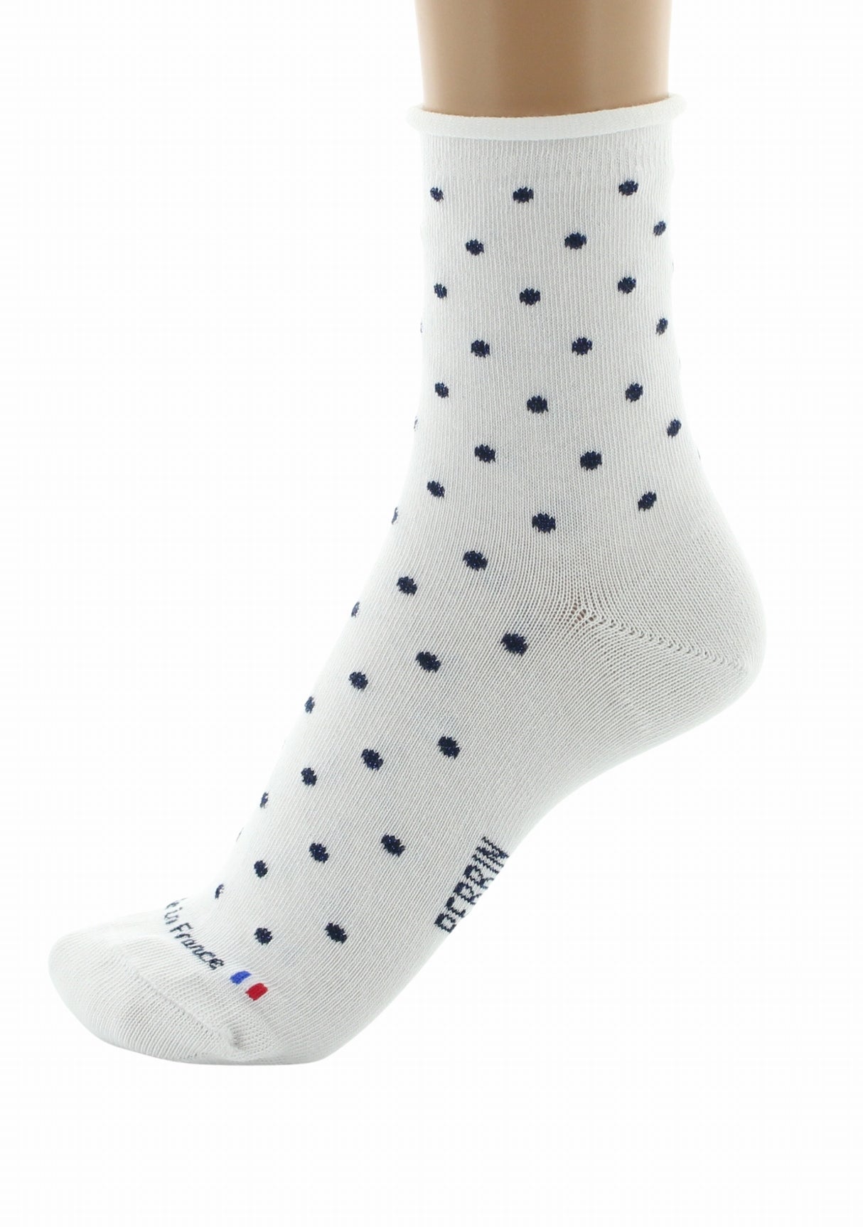 Chaussettes courtes coton femme Perrin blanc plumetis marine BLANC