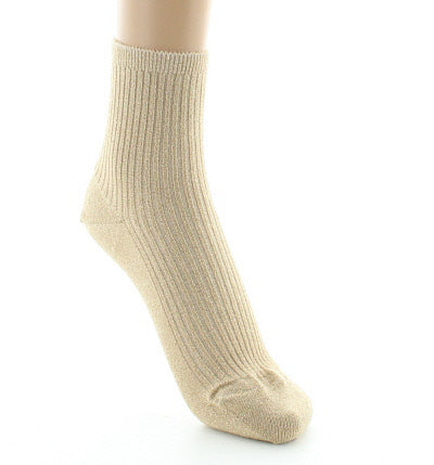 Chaussettes courtes femme à côtes en coton et lurex SABLE