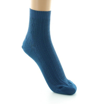 Chaussettes courtes femme à maille jacquard en soie sans élastique BLEU MINUIT