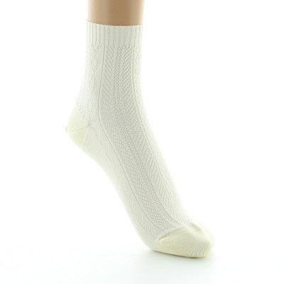 Chaussettes courtes femme à maille jacquard en soie sans élastique ECRU