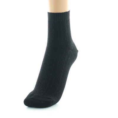 Chaussettes courtes femme à maille jacquard en soie sans élastique NOIR