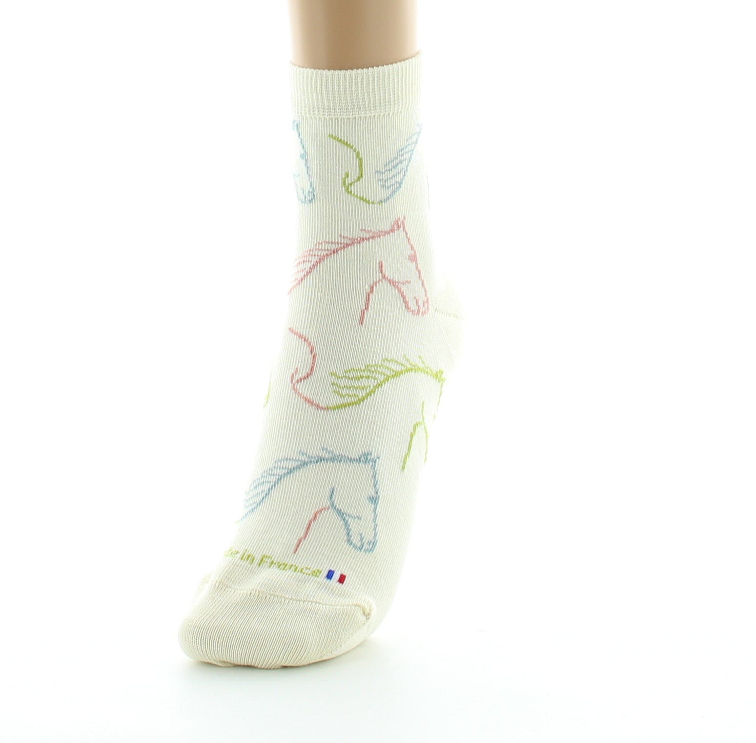 Chaussettes courtes femme coton cheval ECRU