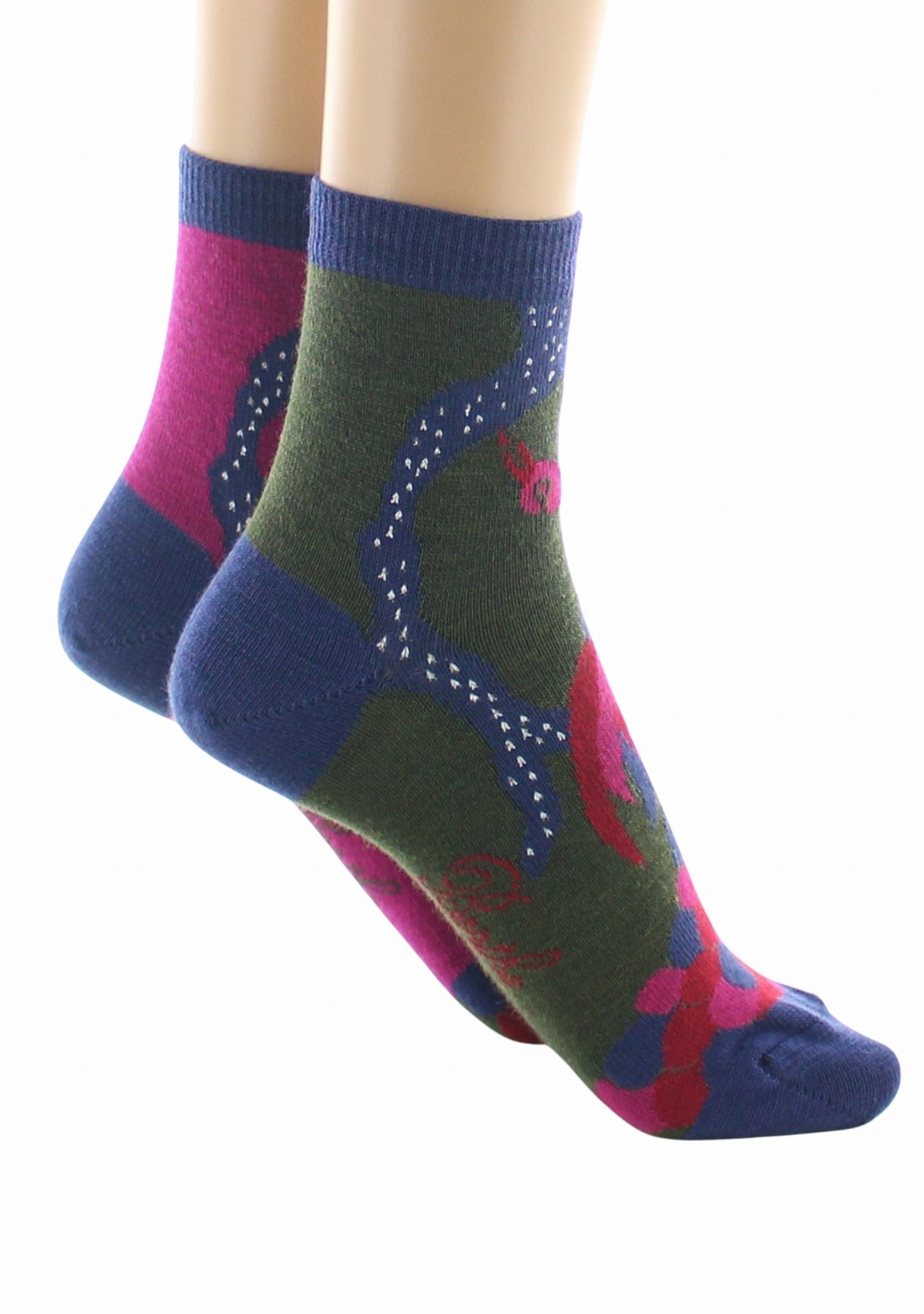 Chaussettes courtes femme laine peignée Berthe Le Paon KAKI