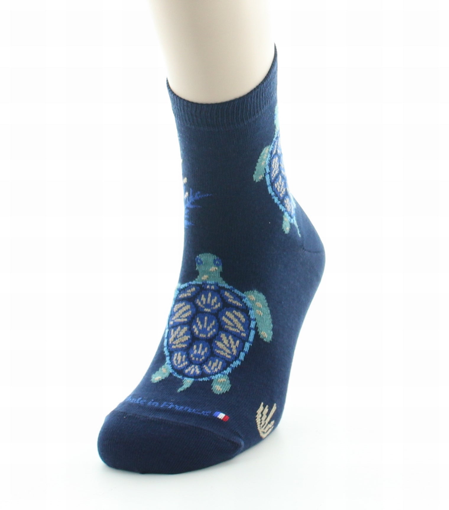 Chaussettes courtes homme coton tortue bleu BLEU MARINE