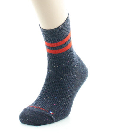 Chaussettes courtes homme en coton et soie Marine chiné/Orange BLEU MARINE