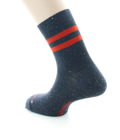 Chaussettes courtes homme en coton et soie Marine chiné/Orange BLEU MARINE